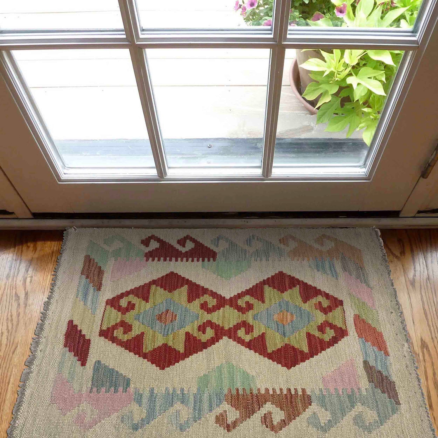 Hand Woven Wool Kilim 1' 10" x 2' 6" ft / 56 x 77 cm - No. R38278