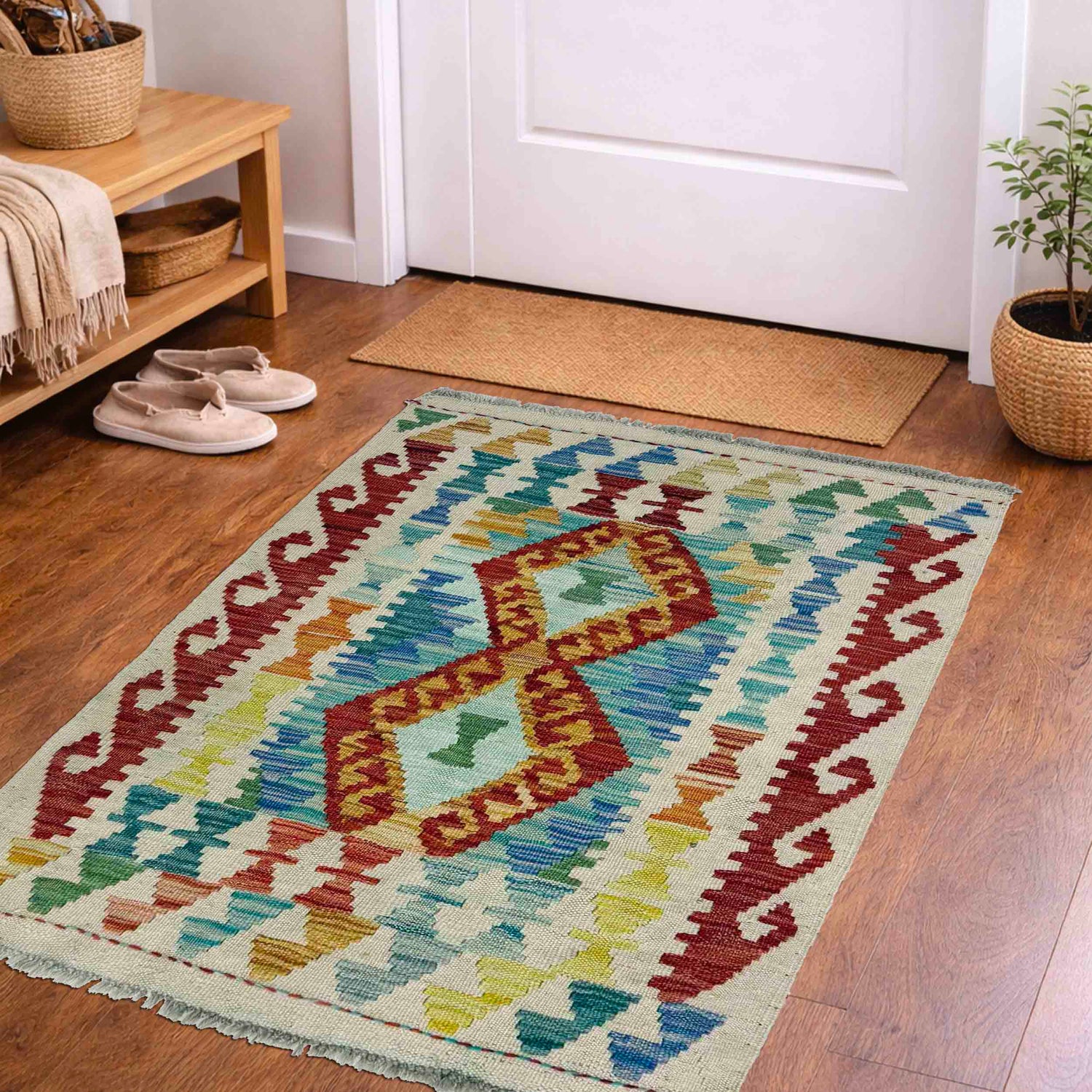 Handmade Turkish Design Wool Kilim 2' 3" x 2' 11" ft / 69 x 88 cm - No. R38279