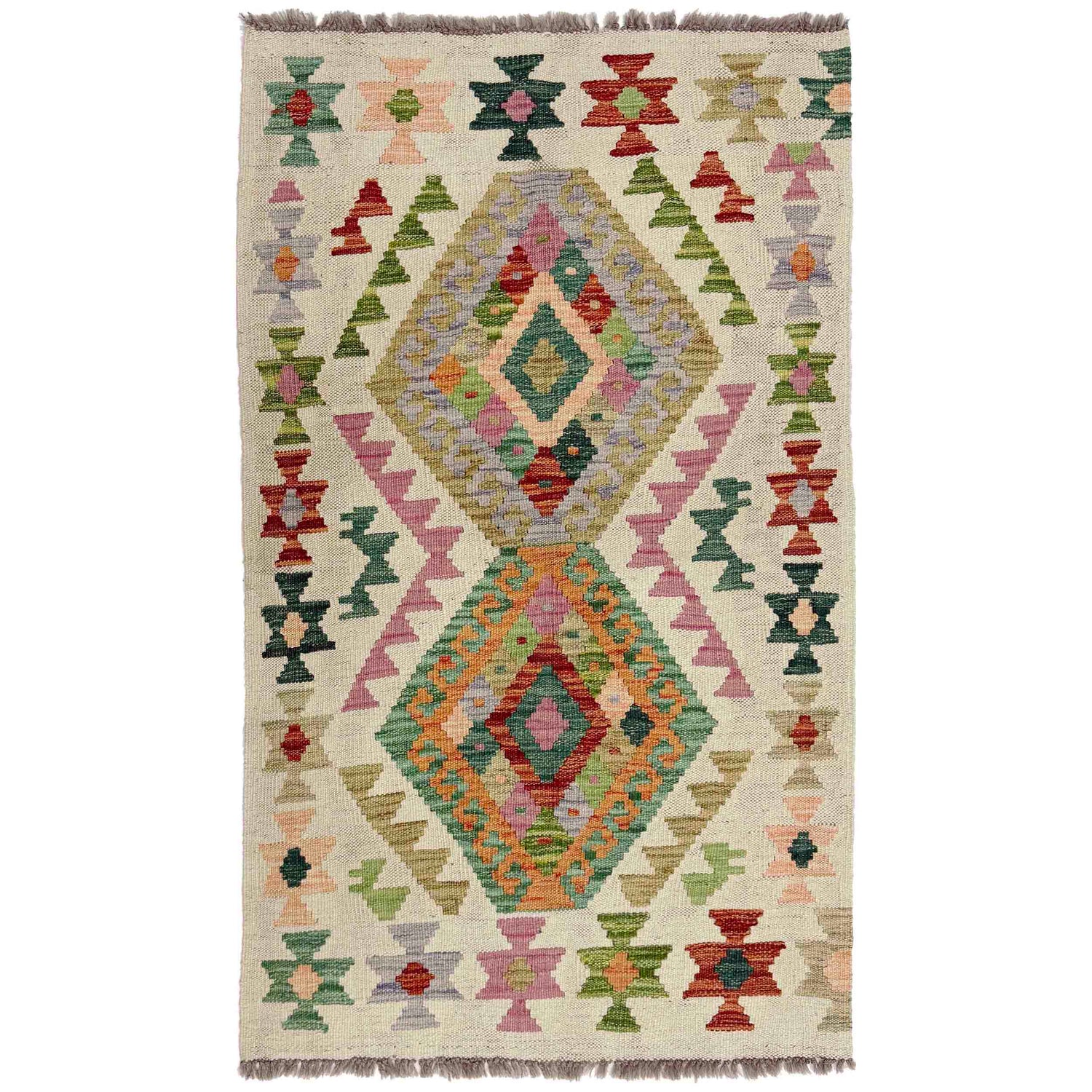 Hand Knotted Afghan Style Kilim 2' 6" x 4' 4" ft / 77 x 132 cm - No. R38296