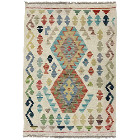 Multi Color ful Flat-Weave Wool Kilim 2' 8" x 4' 1" ft / 82 x 125 cm - No. R38298