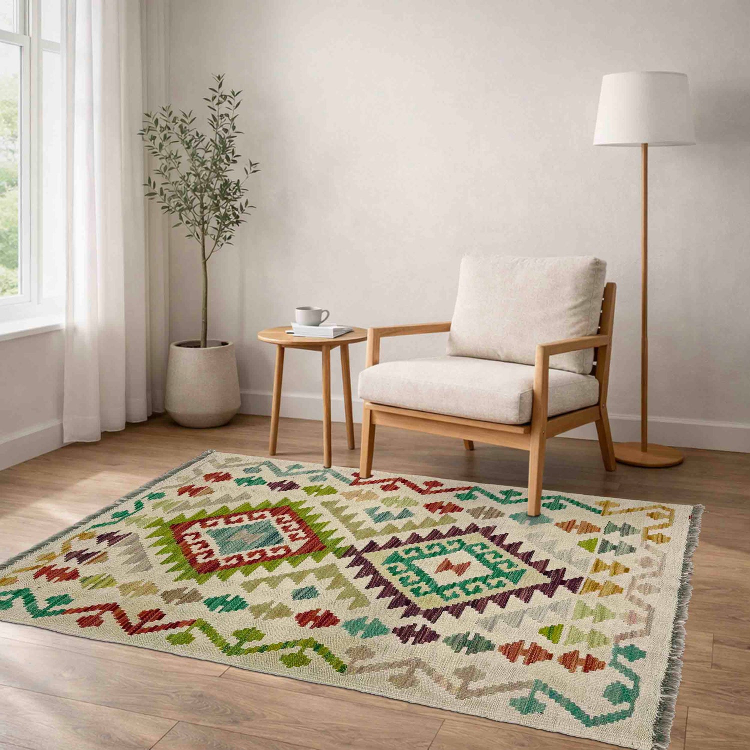 Hand Knotted Afghan Style Kilim 2' 5" x 4' 1" ft / 73 x 124 cm - No. R38302