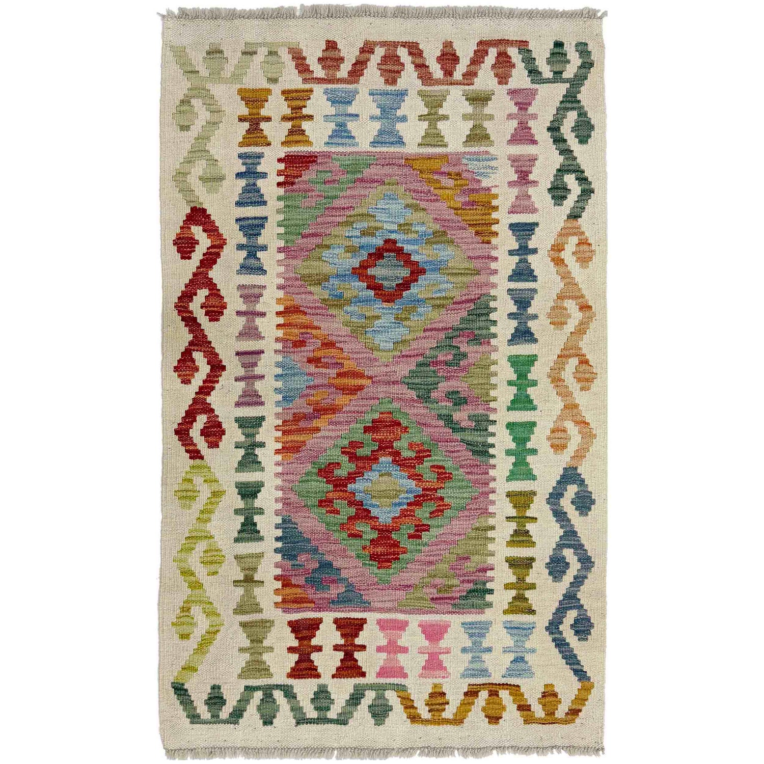 Handmade Turkish Design Wool Kilim 2' 4" x 4' 1" ft / 72 x 125 cm - No. R38304
