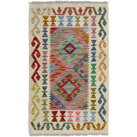 Handmade Turkish Design Wool Kilim 2' 4" x 4' 1" ft / 72 x 125 cm - No. R38304