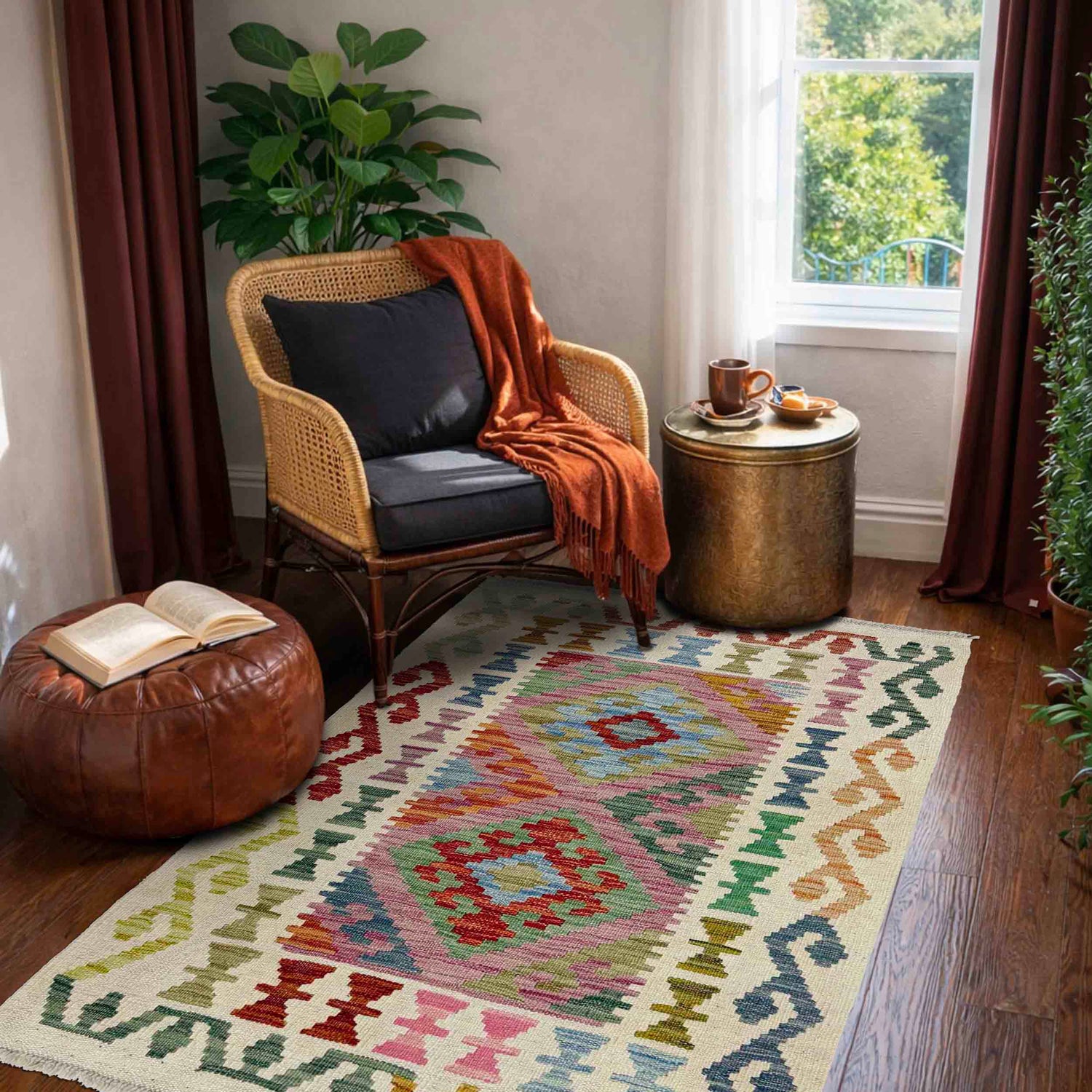 Handmade Turkish Design Wool Kilim 2' 4" x 4' 1" ft / 72 x 125 cm - No. R38304