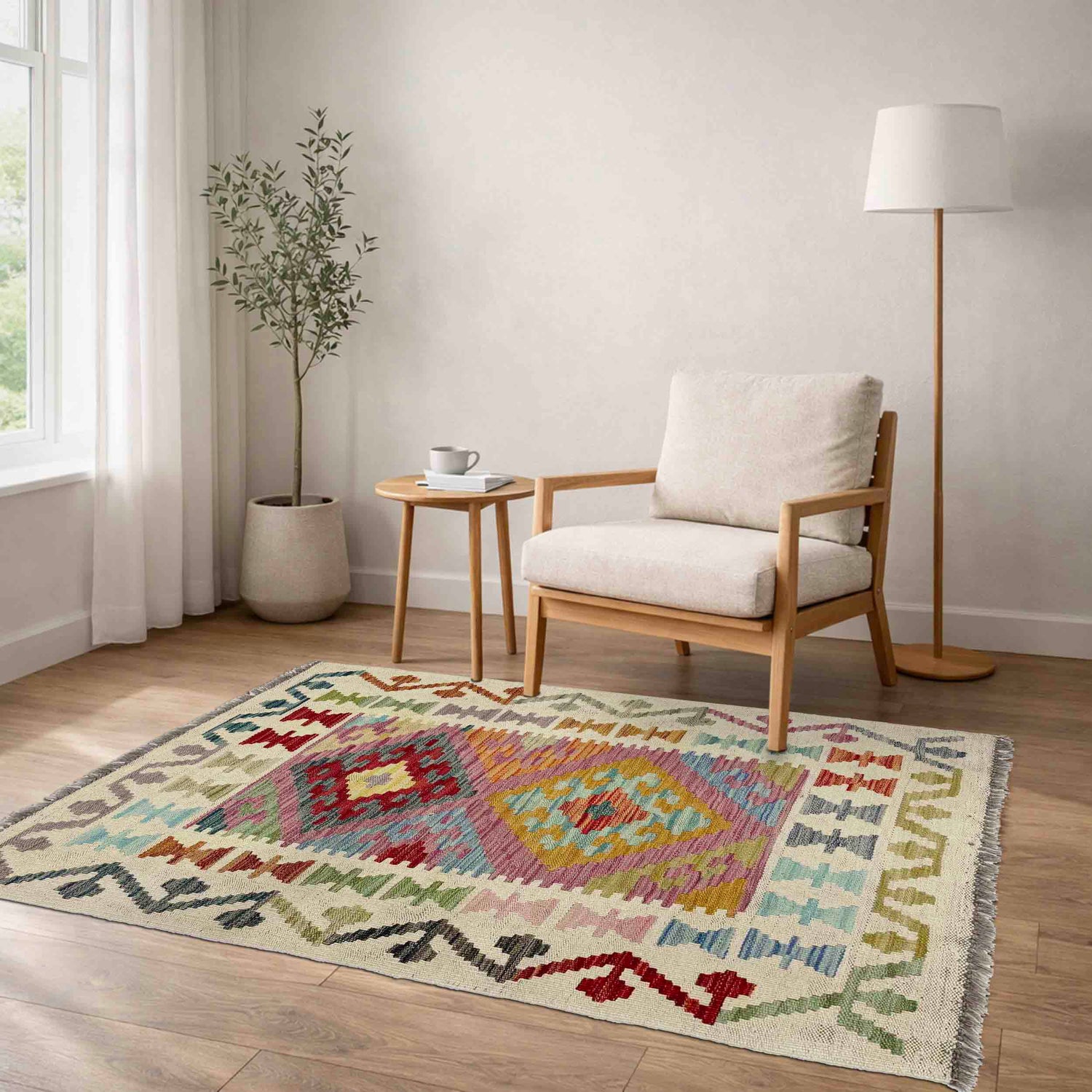 Handmade Turkish Design Wool Kilim 2' 6" x 4' 0" ft / 75 x 123 cm - No. R38307