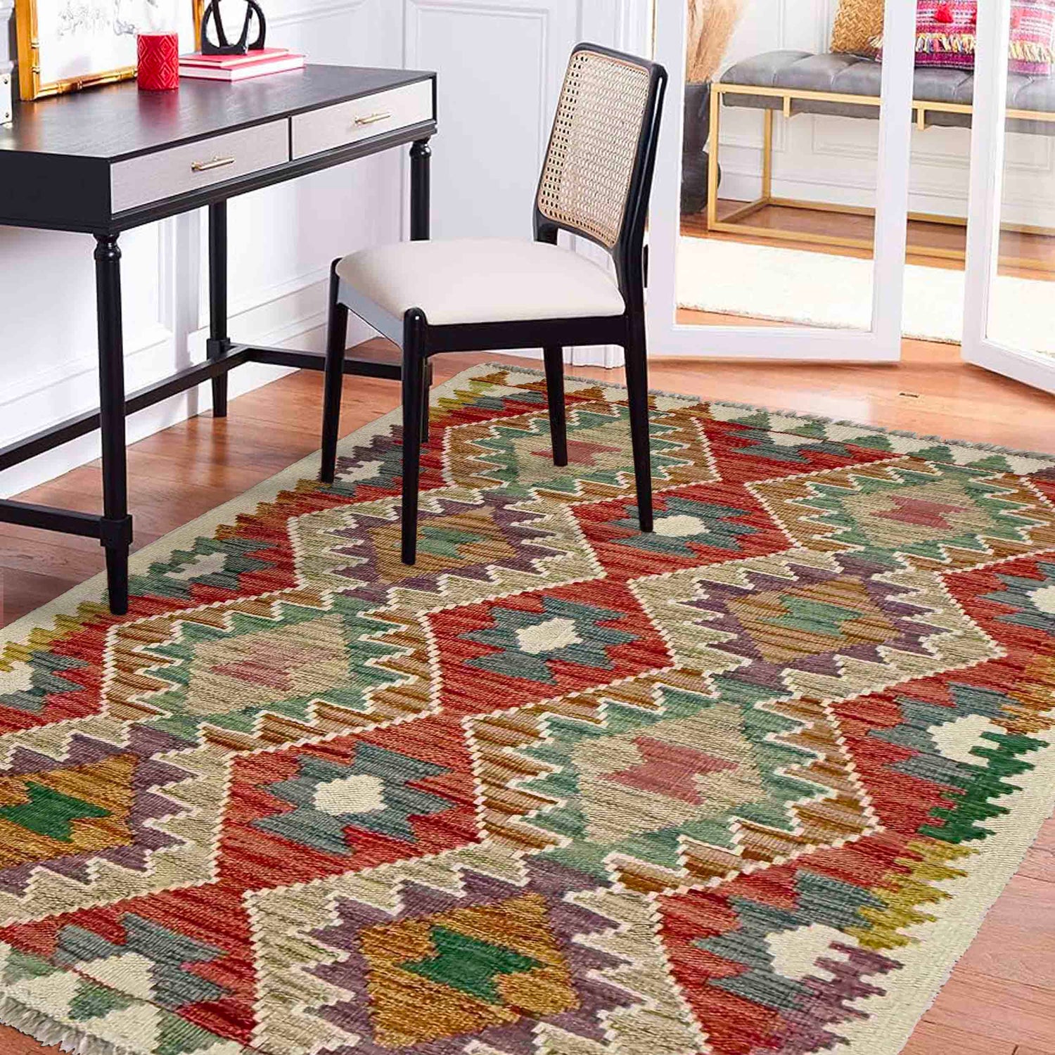 Hand Knotted Flatweave Kilim 2' 10" x 4' 4" ft / 86 x 132 cm - No. R38308