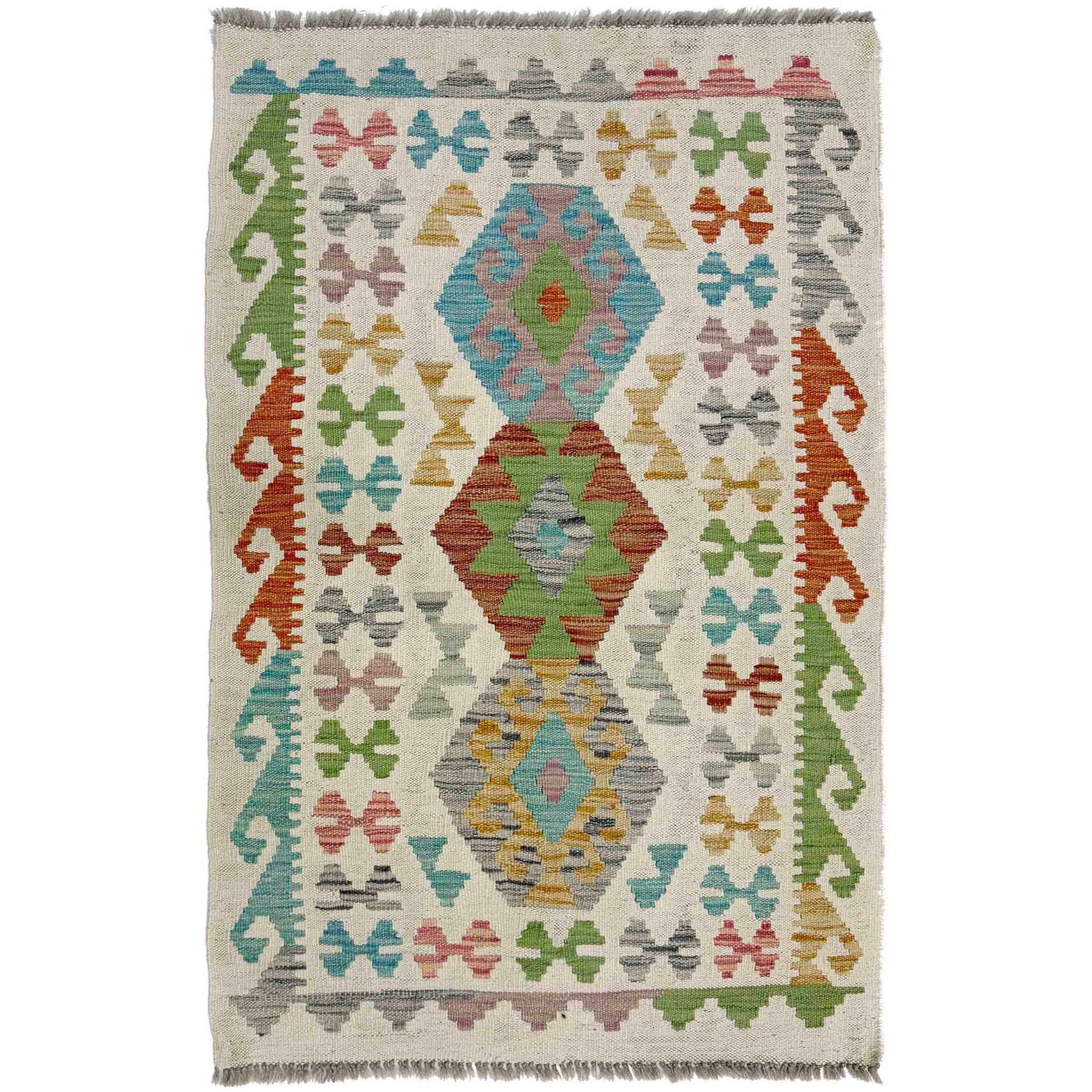 Handmade Afghan Vegetable Kilim 2' 6" x 4' 2" ft / 77 x 127 cm - No. R38309