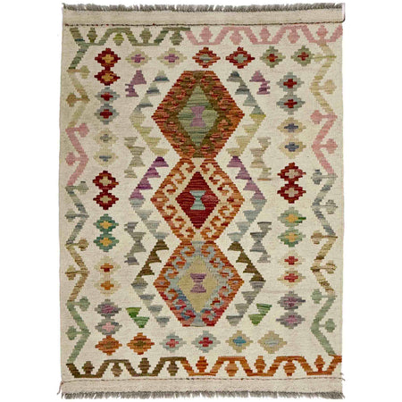 Multi Color ful Flat-Weave Wool Kilim 2' 10" x 4' 2" ft / 86 x 127 cm - No. R38312