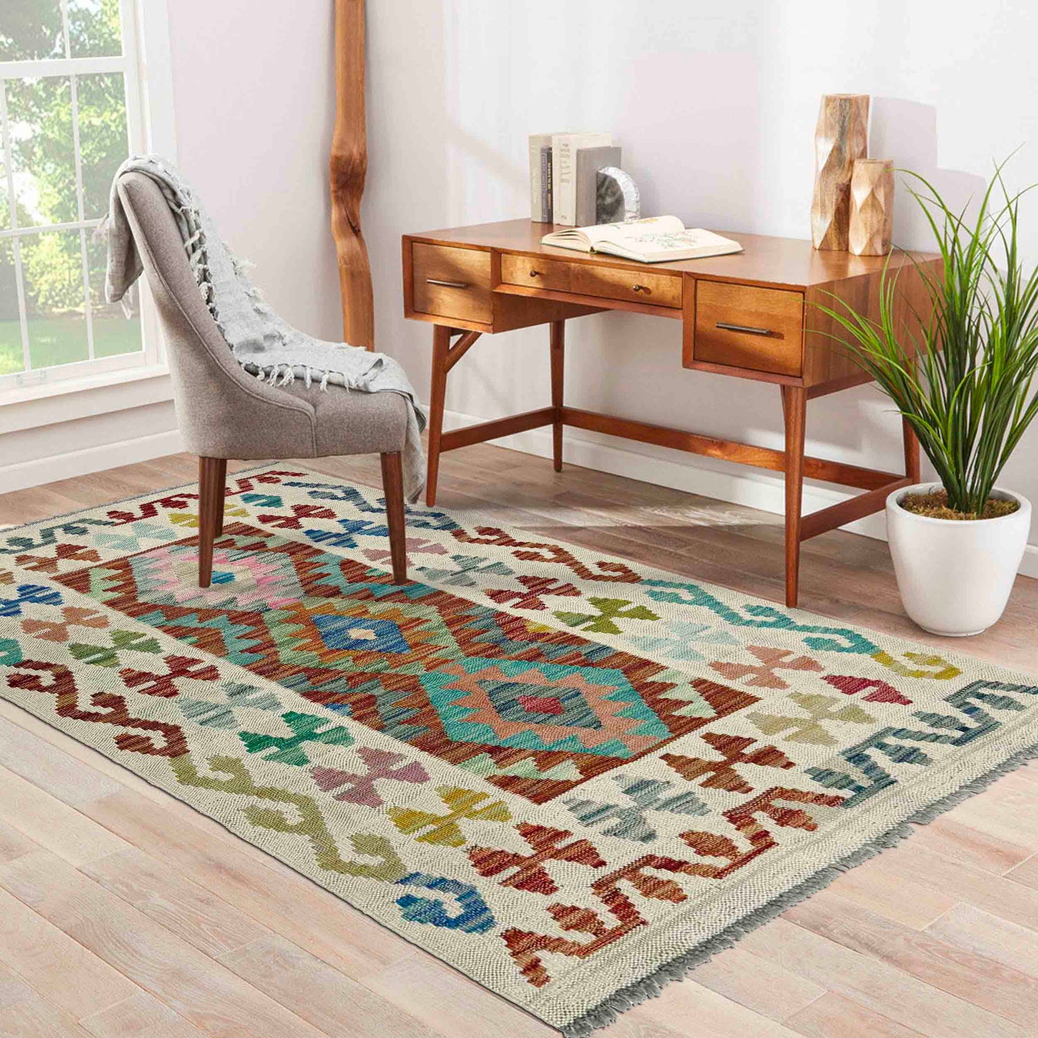 Handmade Afghan Vegetable Kilim 2' 6" x 4' 0" ft / 77 x 123 cm - No. R38328