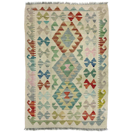 Colorful Flat-Weave Wool Kilim 2' 9" x 4' 2" ft / 83 x 128 cm - No. R38331