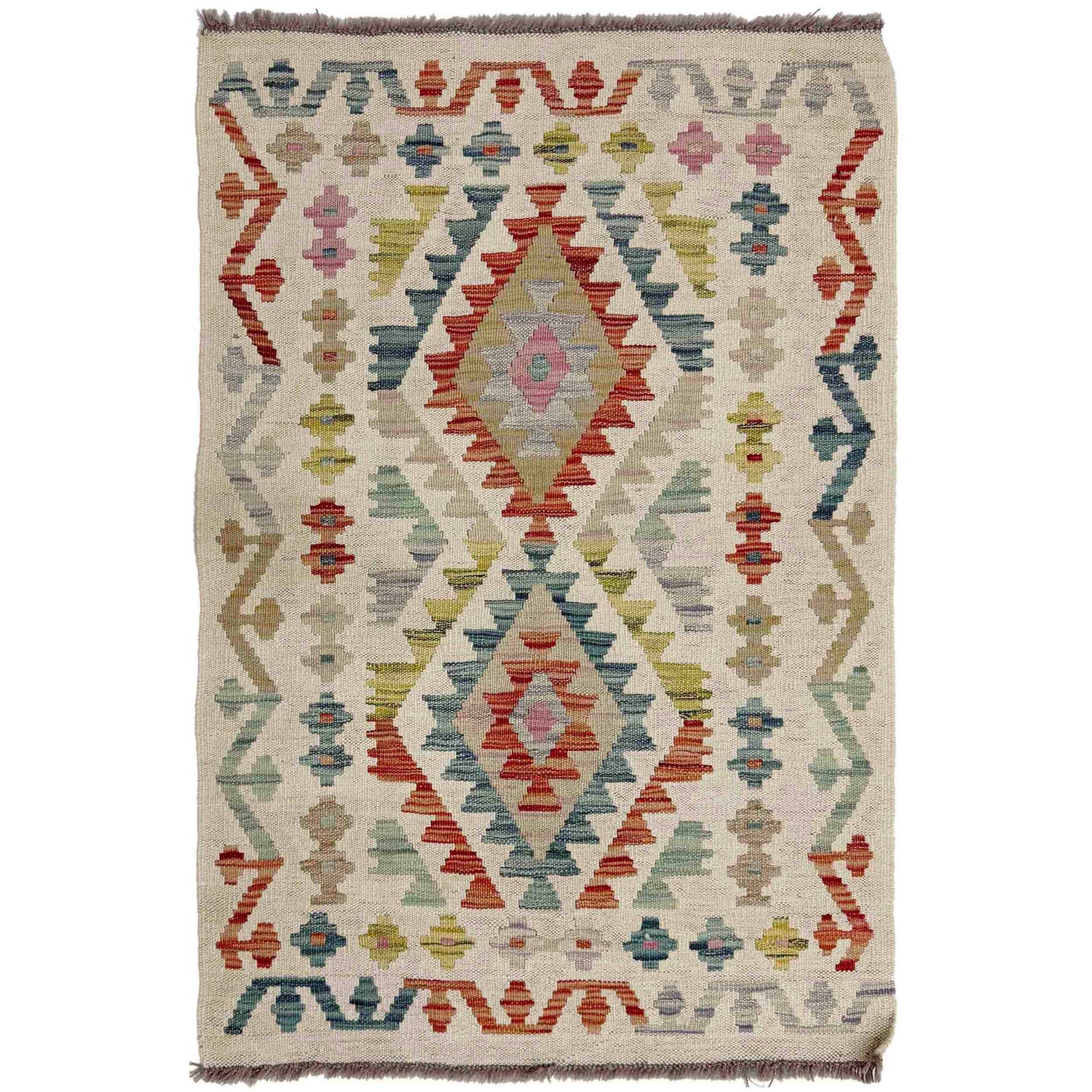 Hand Knotted Afghan Style Kilim 2' 8" x 3' 11" ft / 81 x 120 cm - No. R38340