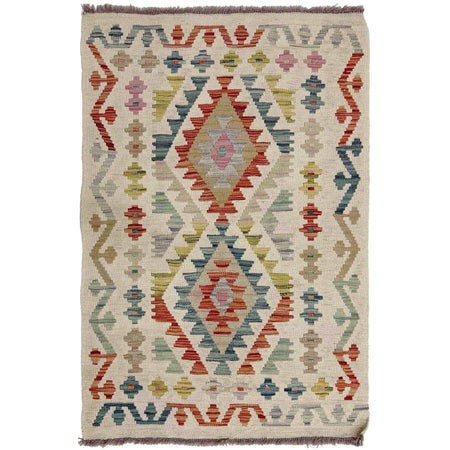 Hand Knotted Afghan Style Kilim 2' 8" x 3' 11" ft / 81 x 120 cm - No. R38340