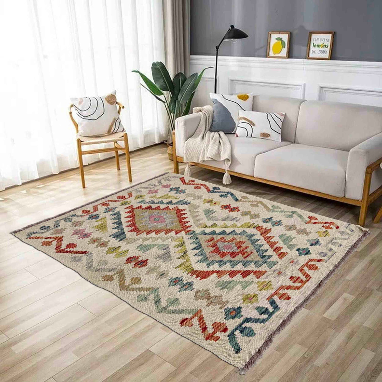 Hand Knotted Afghan Style Kilim 2' 8" x 3' 11" ft / 81 x 120 cm - No. R38340
