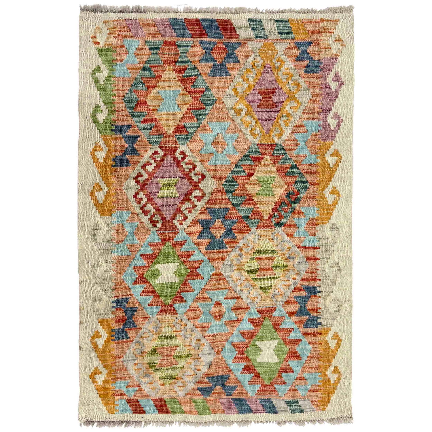 Hand Knotted Afghan Style Kilim 2' 8" x 4' 0" ft / 81 x 123 cm - No. R38341