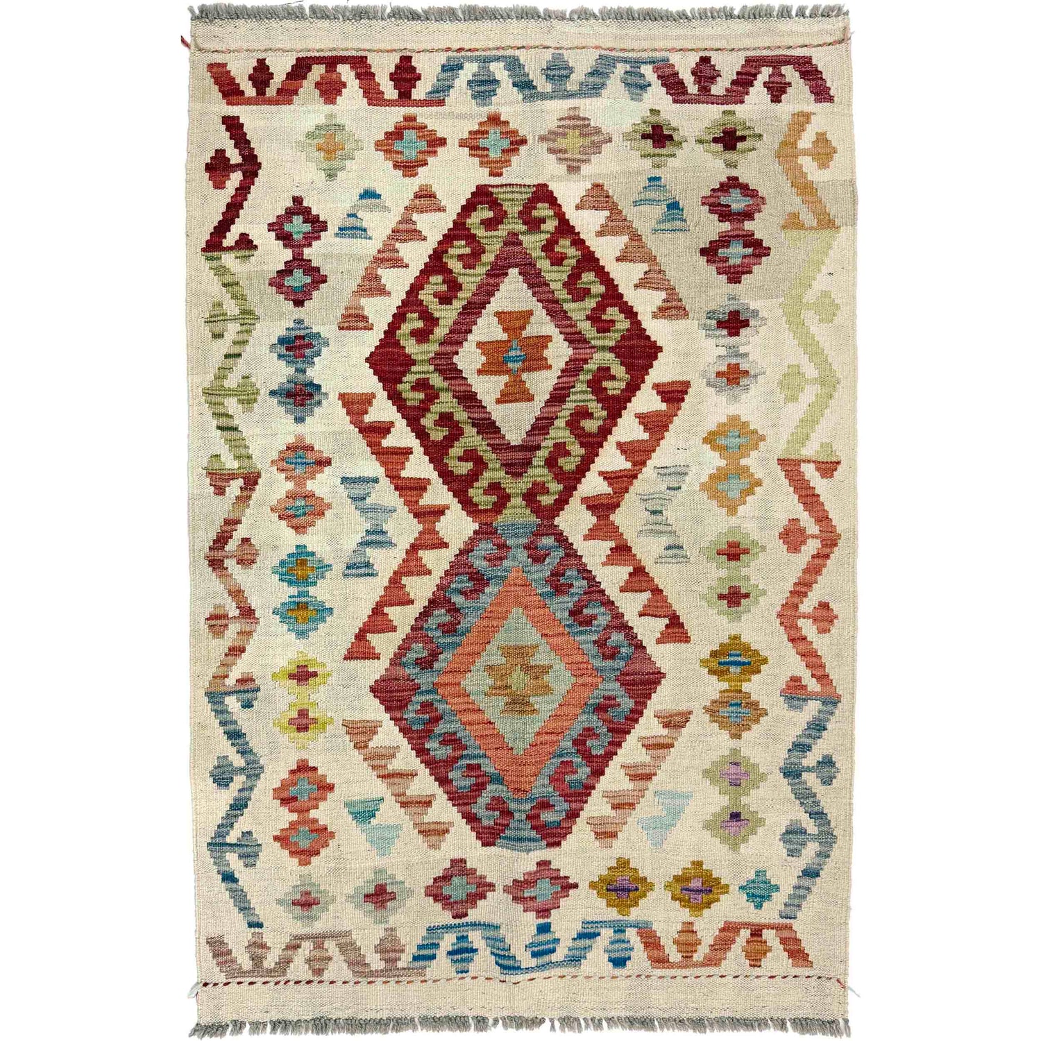 Hand Woven Wool Kelim 2' 10" x 4' 2" ft / 87 x 128 cm - No. R38343