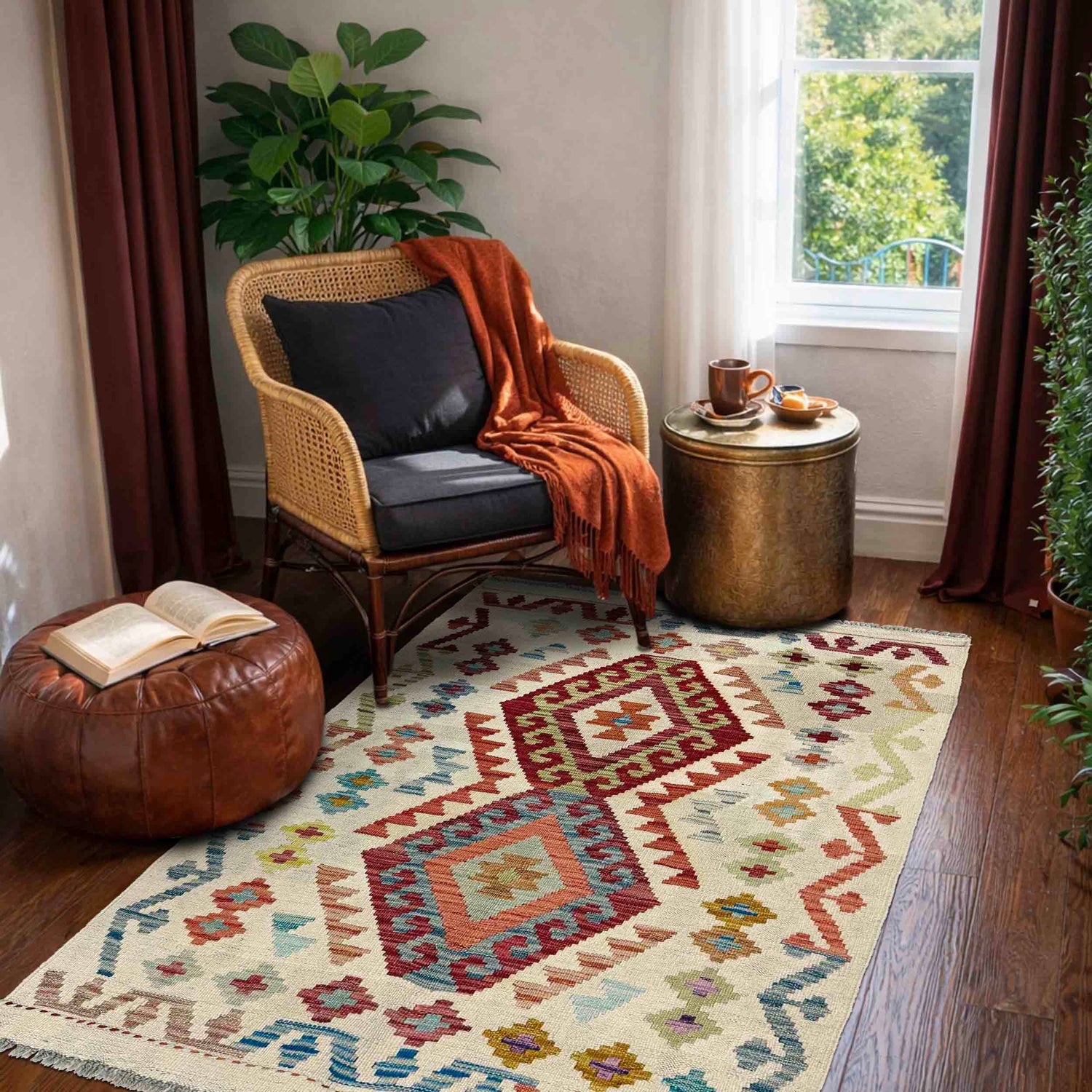 Hand Woven Wool Kelim 2' 10" x 4' 2" ft / 87 x 128 cm - No. R38343