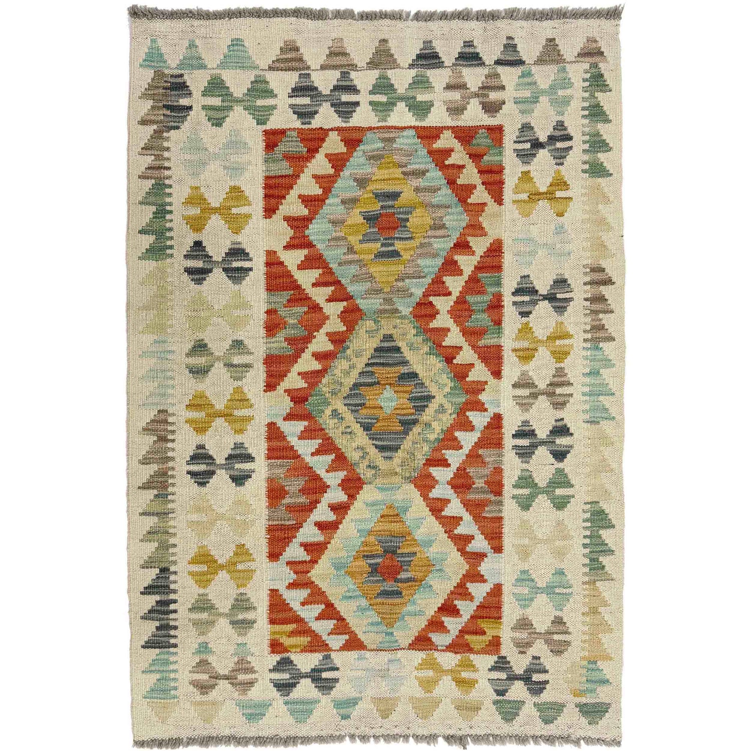 Handmade Turkish Design Wool Kilim 2' 8" x 4' 1" ft / 81 x 125 cm - No. R38346