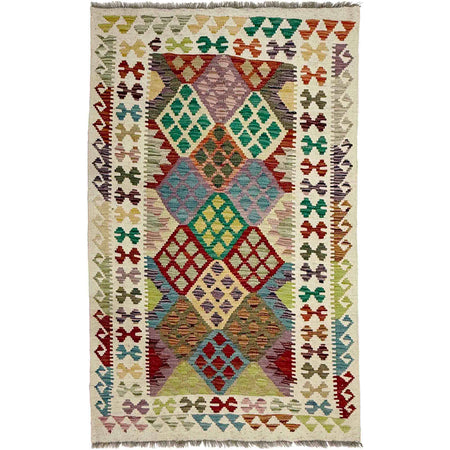 Hand Knotted Afghan Style Kilim 3' 1" x 5' 4" ft / 95 x 162 cm - No. R38352