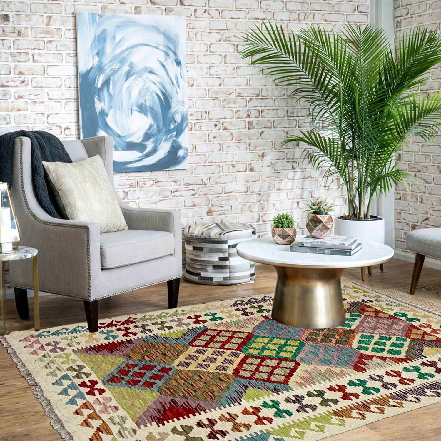 Hand Knotted Afghan Style Kilim 3' 1" x 5' 4" ft / 95 x 162 cm - No. R38352