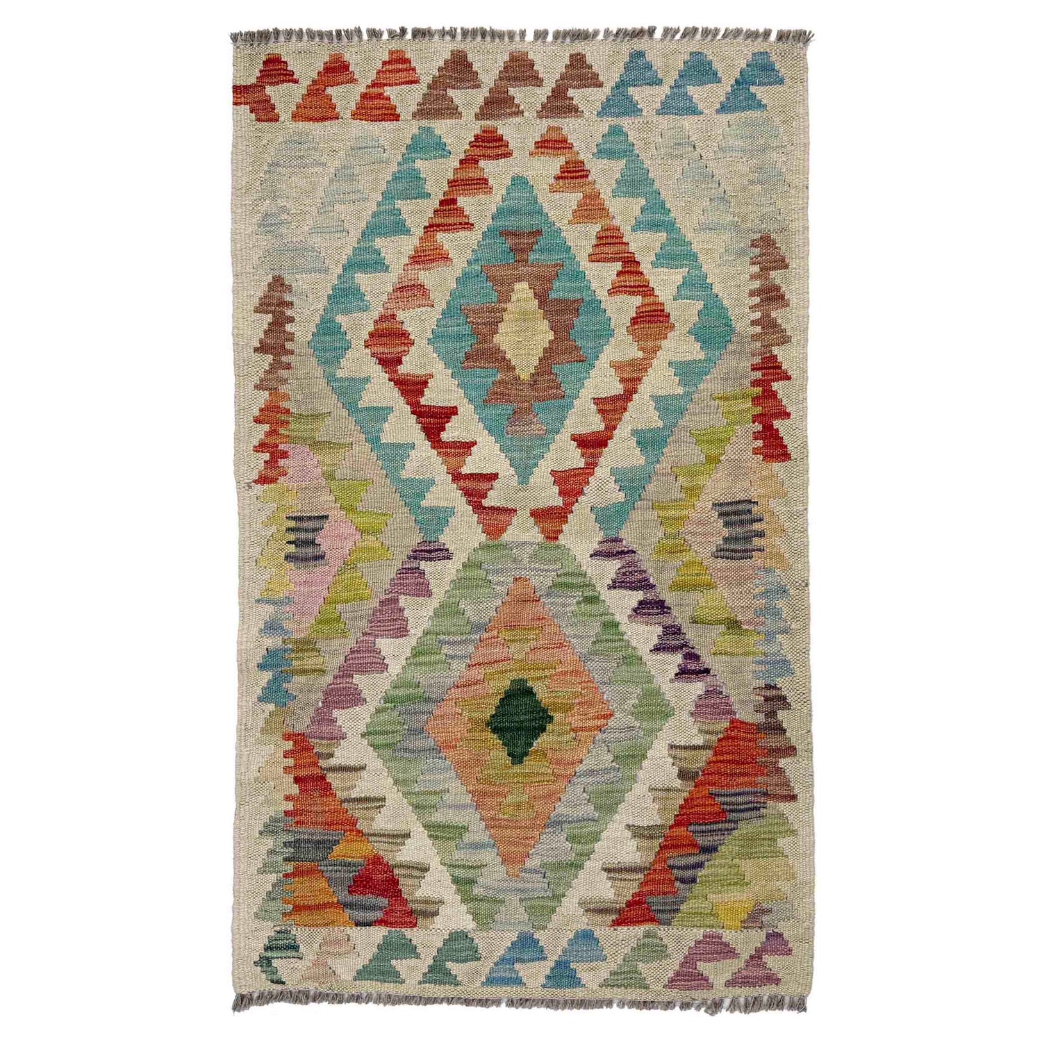Hand Knotted Flatweave Kilim 2' 0" x 3' 6" ft / 62 x 106 cm - No. R38357