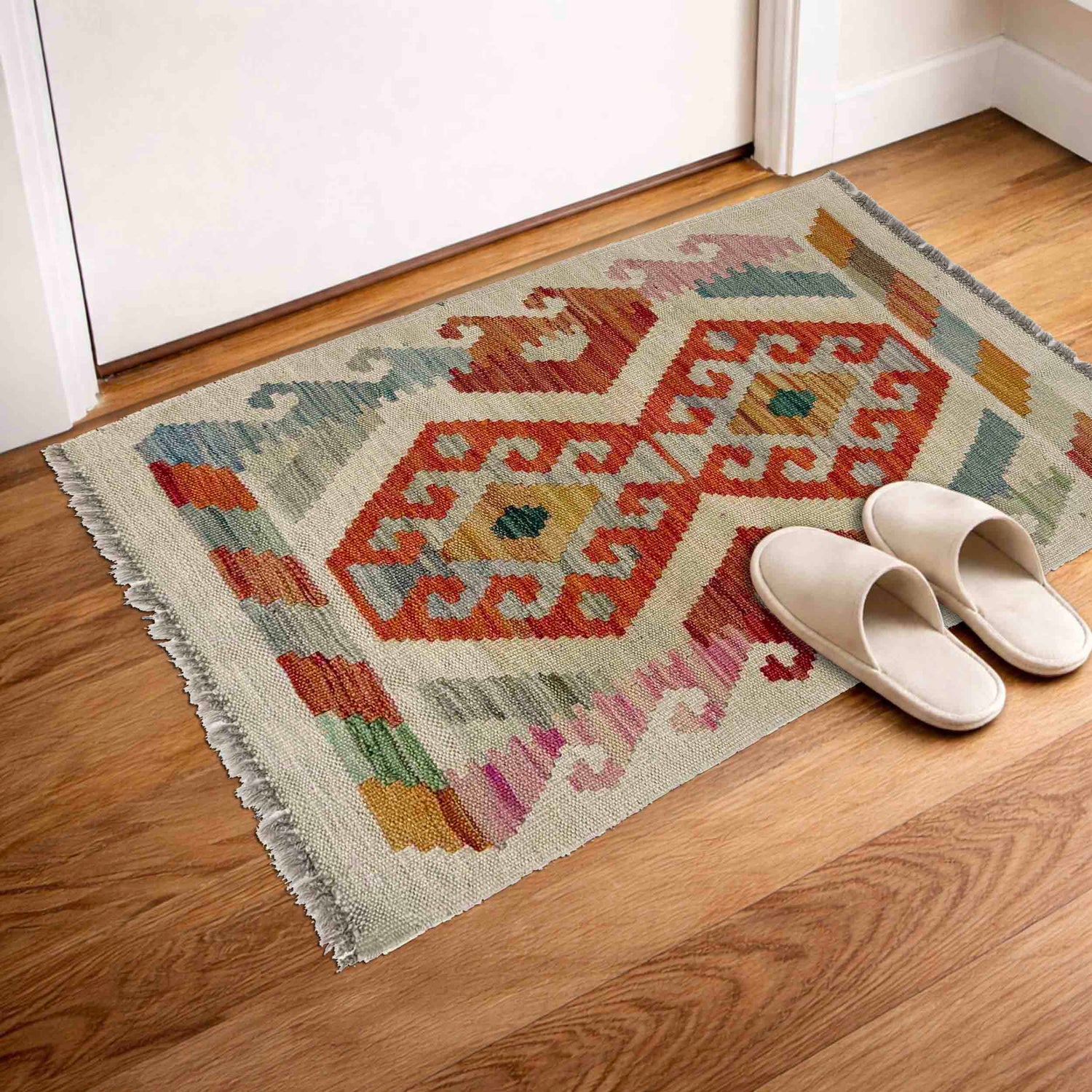 Handmade Afghan Vegetable Kilim 1' 10" x 2' 8" ft / 55 x 82 cm - No. R38358