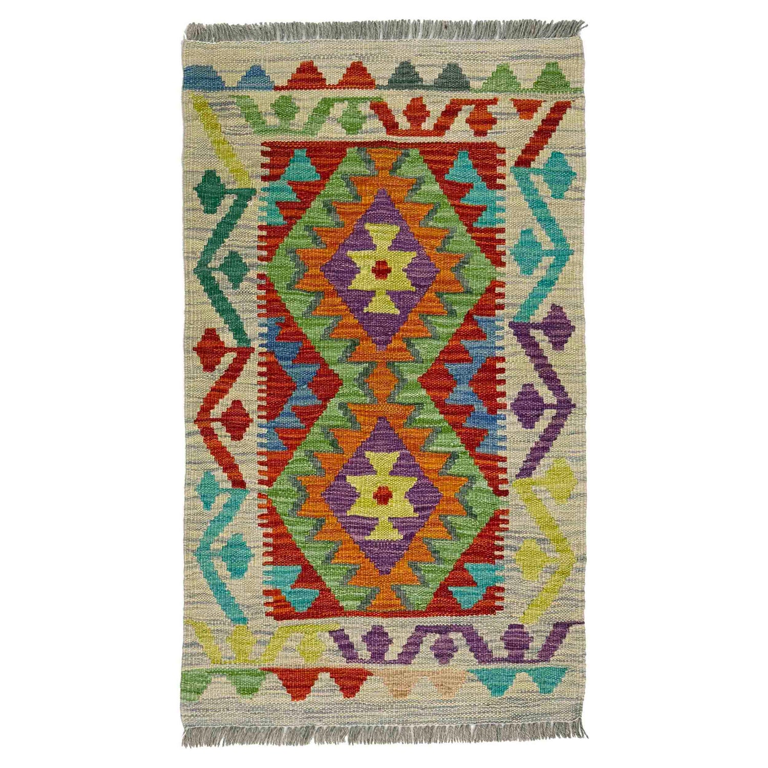 Hand Made Afghan Kilim 2' 0" x 3' 5" ft / 60 x 103 cm - No. R38373