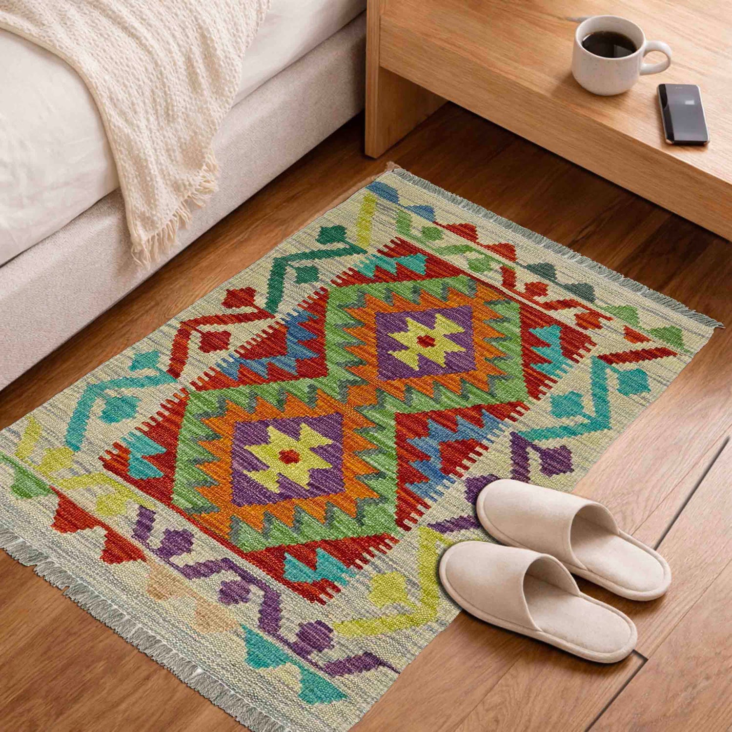 Hand Made Afghan Kilim 2' 0" x 3' 5" ft / 60 x 103 cm - No. R38373