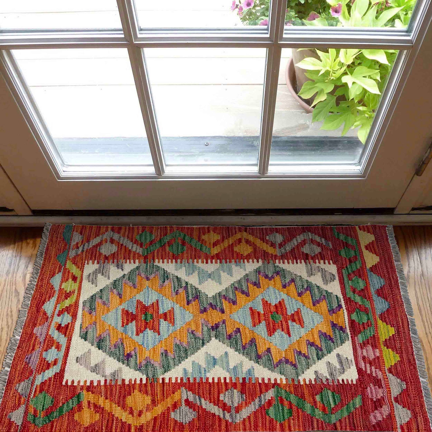 Multi Color ful Flat-Weave Wool Kilim 2' 0" x 3' 6" ft / 62 x 106 cm - No. R38374