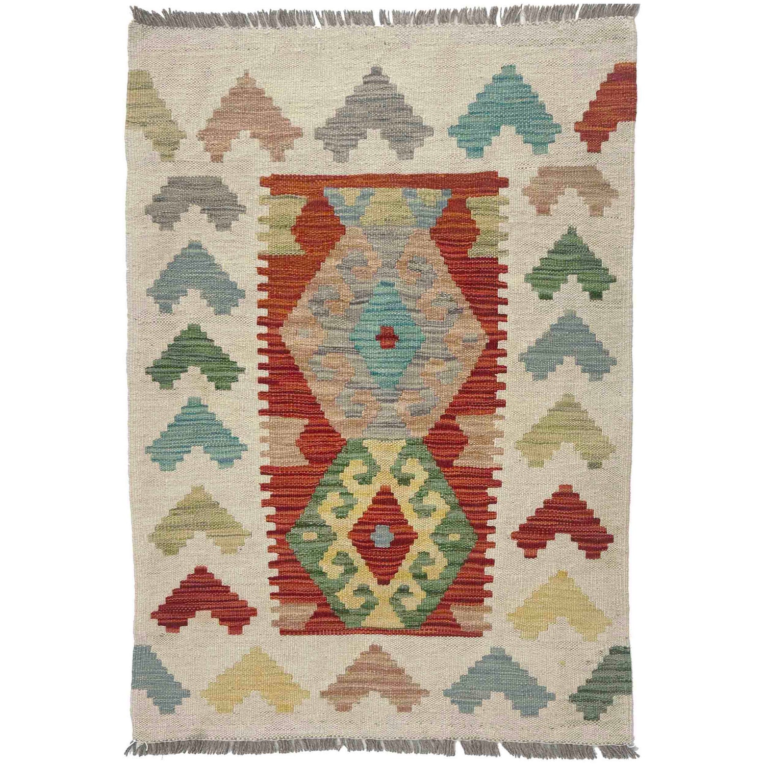 Hand Knotted Afghan Style Kilim 2' 2" x 3' 3" ft / 67 x 98 cm - No. R38392