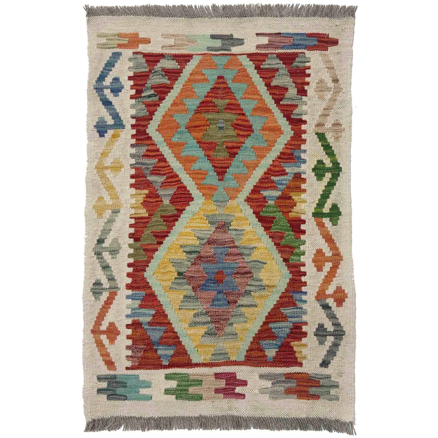 Hand Woven Wool Kelim 2' 0" x 2' 11" ft / 60 x 89 cm - No. R38393