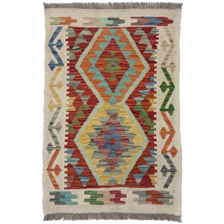 Hand Woven Wool Kelim 2' 0" x 2' 11" ft / 60 x 89 cm - No. R38393