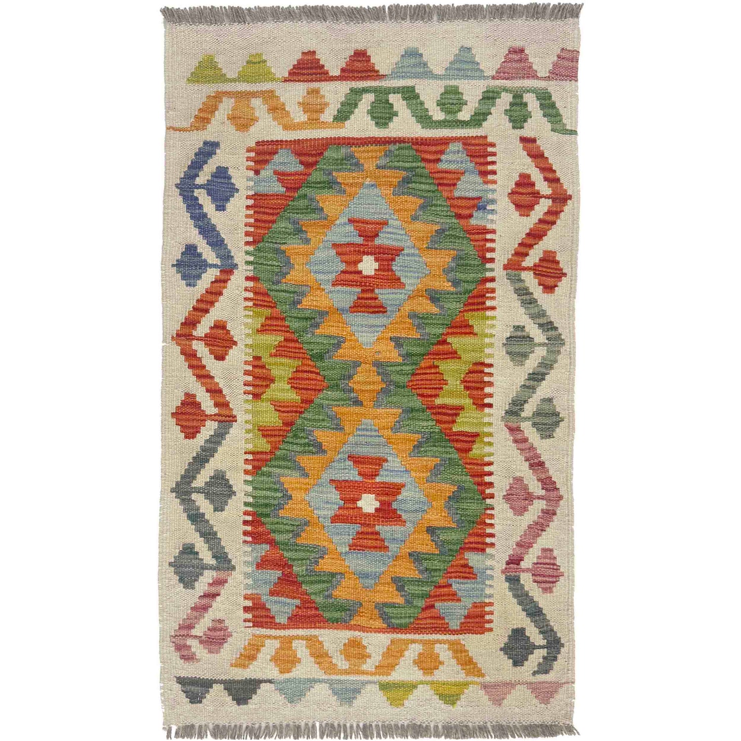 Handmade Turkish Design Wool Kilim 2' 0" x 3' 5" ft / 61 x 104 cm - No. R38394
