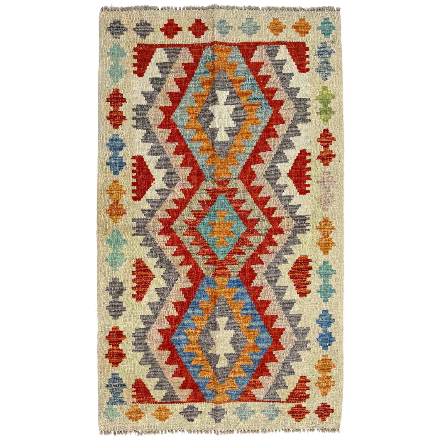 Hand Woven Wool Kelim 2' 6" x 4' 2" ft / 77 x 127 cm - No. R38407