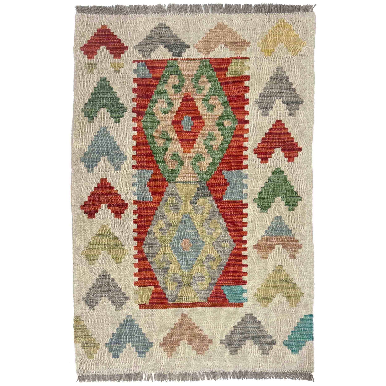 Handmade Afghan Vegetable Kilim 2' 2" x 3' 6" ft / 67 x 106 cm - No. R38408