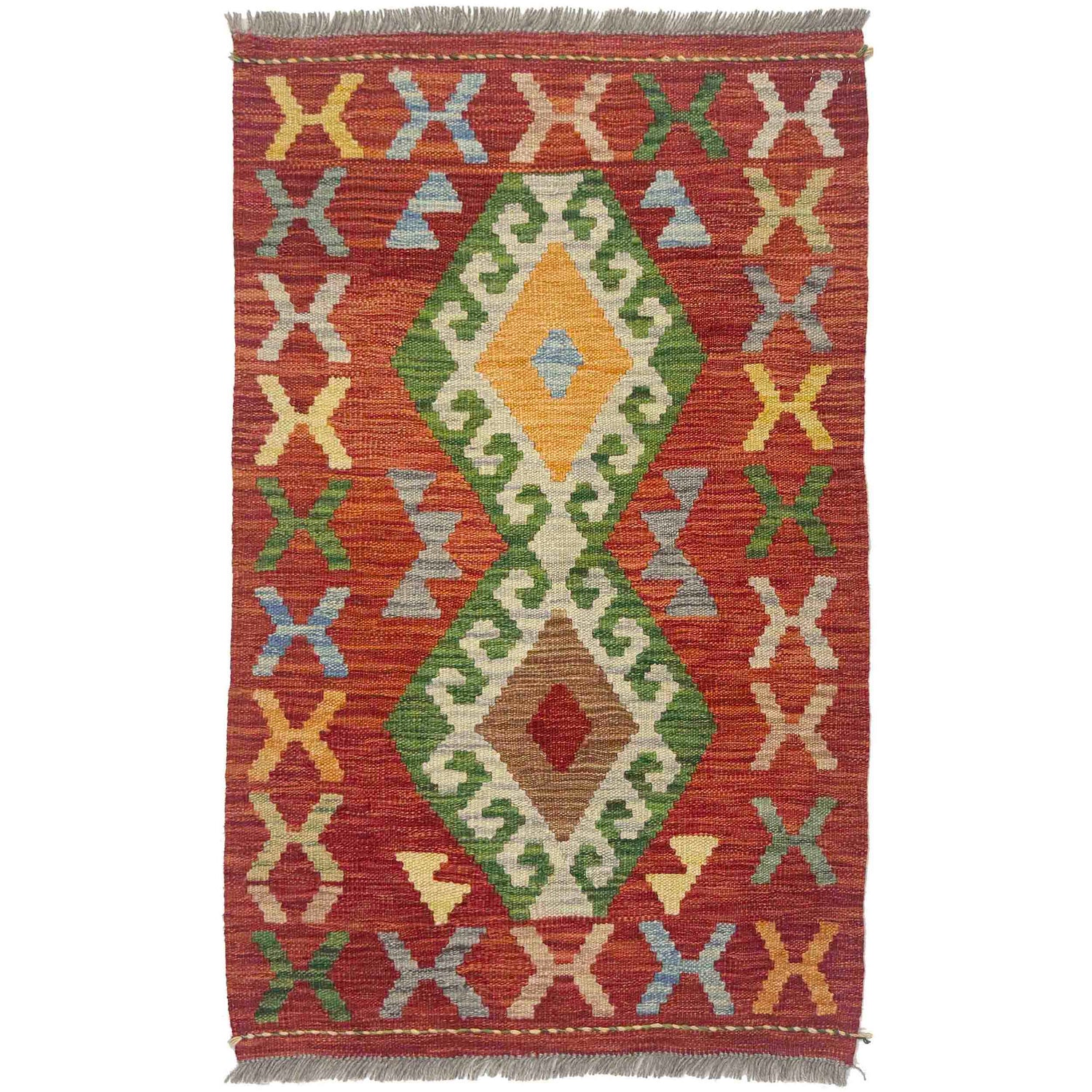 Handmade Afghan Vegetable Kelim 2' 0" x 3' 3" ft / 62 x 99 cm - No. R38414
