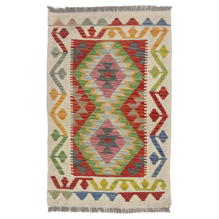 Multi Color ful Flat-Weave Wool Kilim 2' 0" x 3' 3" ft / 61 x 100 cm - No. R38417
