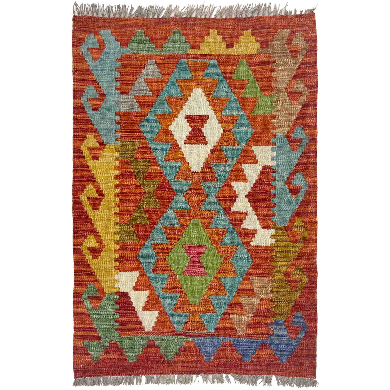 Hand Knotted Afghan Style Kilim 2' 0" x 2' 11" ft / 62 x 88 cm - No. R38427