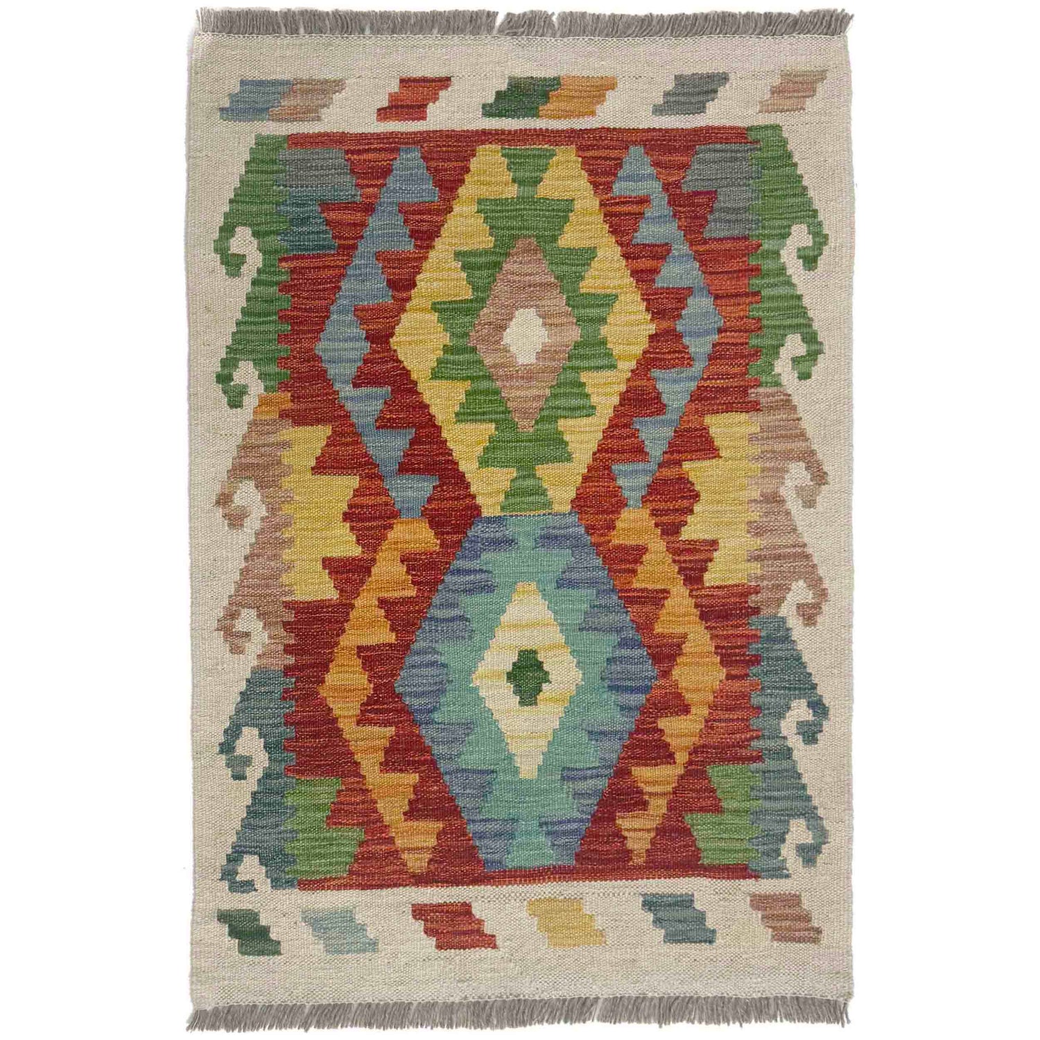 Hand Woven Wool Kelim 2' 0" x 3' 0" ft / 62 x 92 cm - No. R38431