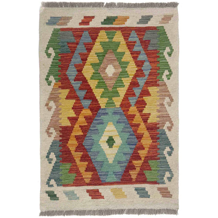 Hand Woven Wool Kelim 2' 0" x 3' 0" ft / 62 x 92 cm - No. R38431