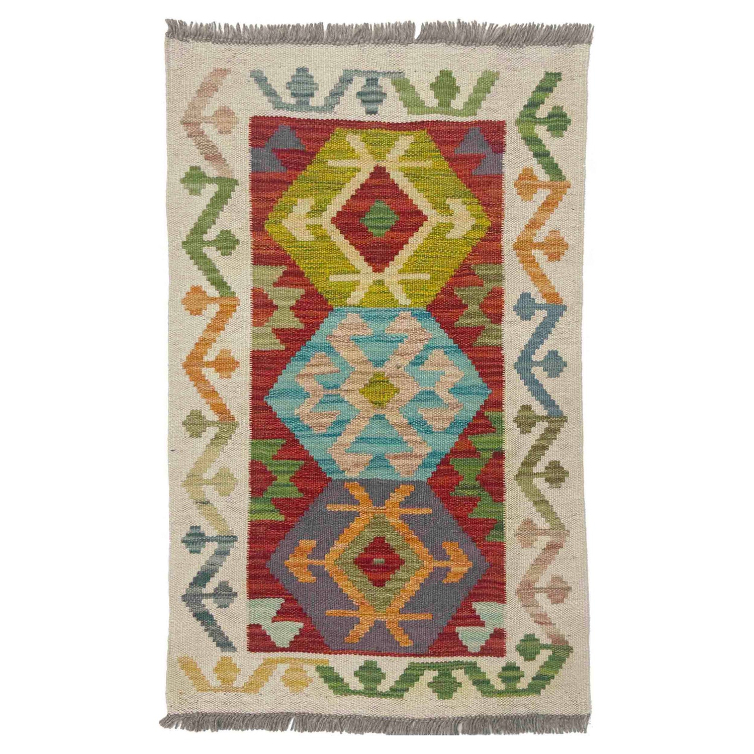 Handmade Turkish Design Wool Kilim 1' 10" x 3' 1" ft / 57 x 95 cm - No. R38436