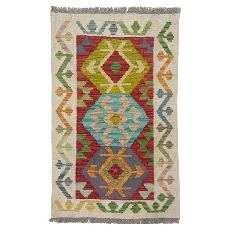 Handmade Turkish Design Wool Kilim 1' 10" x 3' 1" ft / 57 x 95 cm - No. R38436