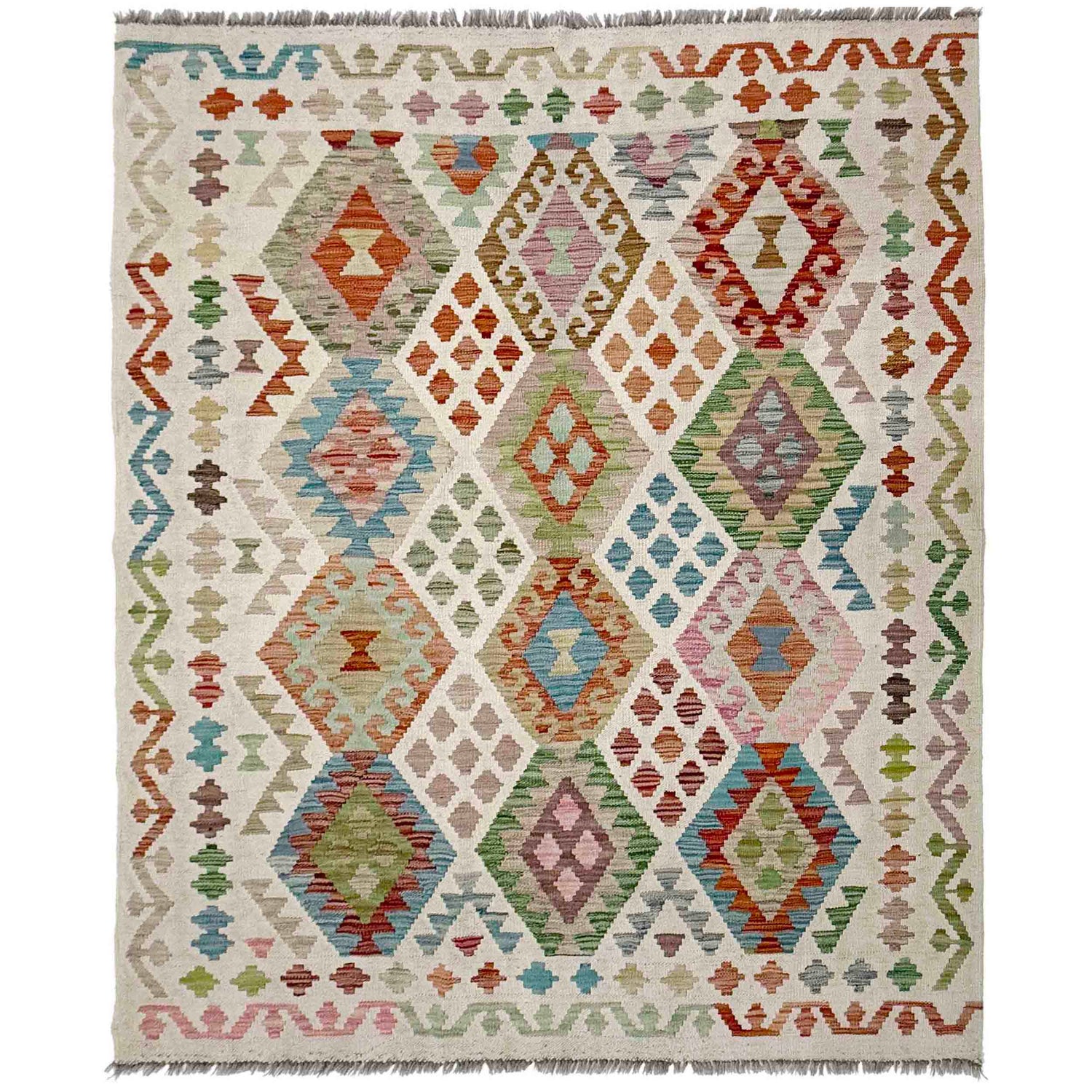 Hand Made Afghan Kilim 4' 11" x 6' 4" ft / 151 x 194 cm - No. R38450