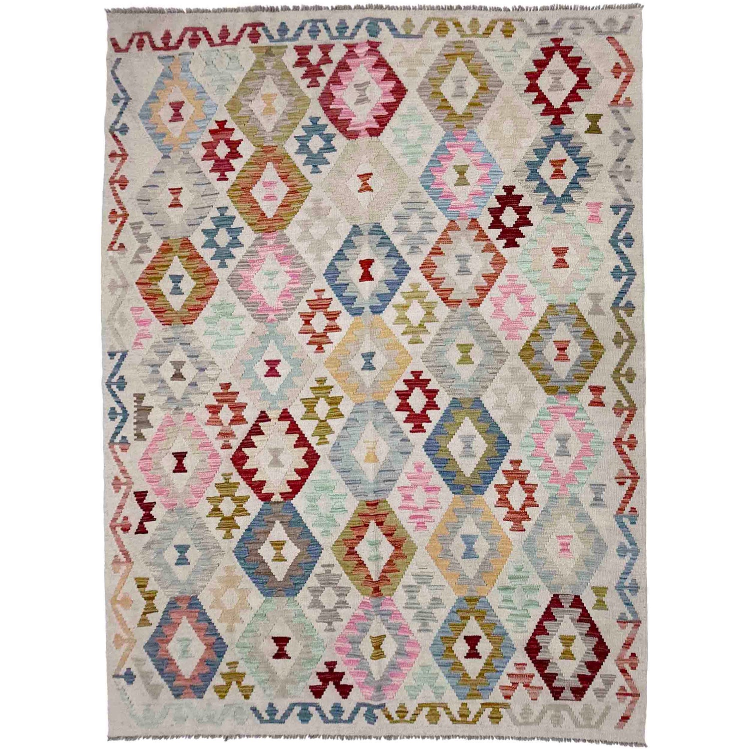 Handmade Turkish Design Wool Kilim 6' 0" x 8' 2" ft / 182 x 250 cm - No. R38453