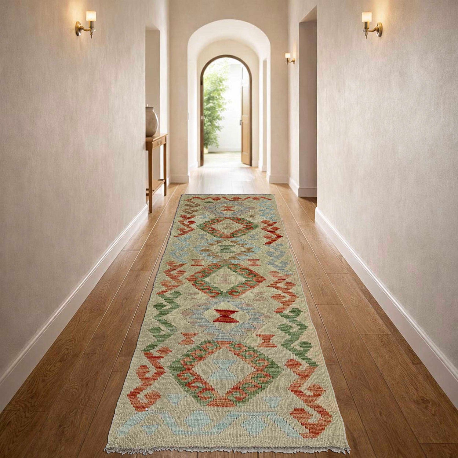 Hand Woven Wool Kelim Runner 1' 7" x 5' 6"  ft / 48 x 168 cm - No. R38612