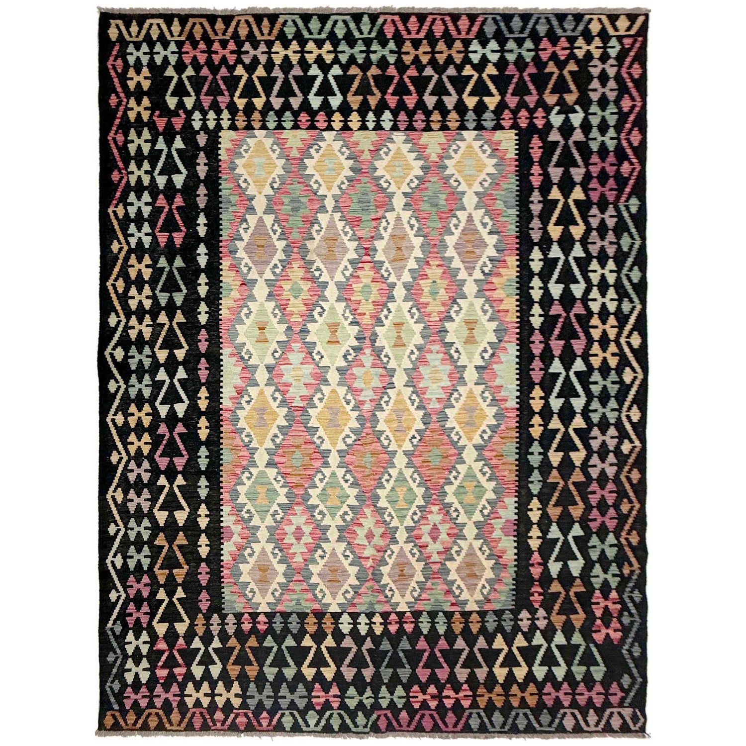 Hand Woven Wool Kelim 6' 7" x 9' 10" ft / 200 x 300 cm - No. R38621