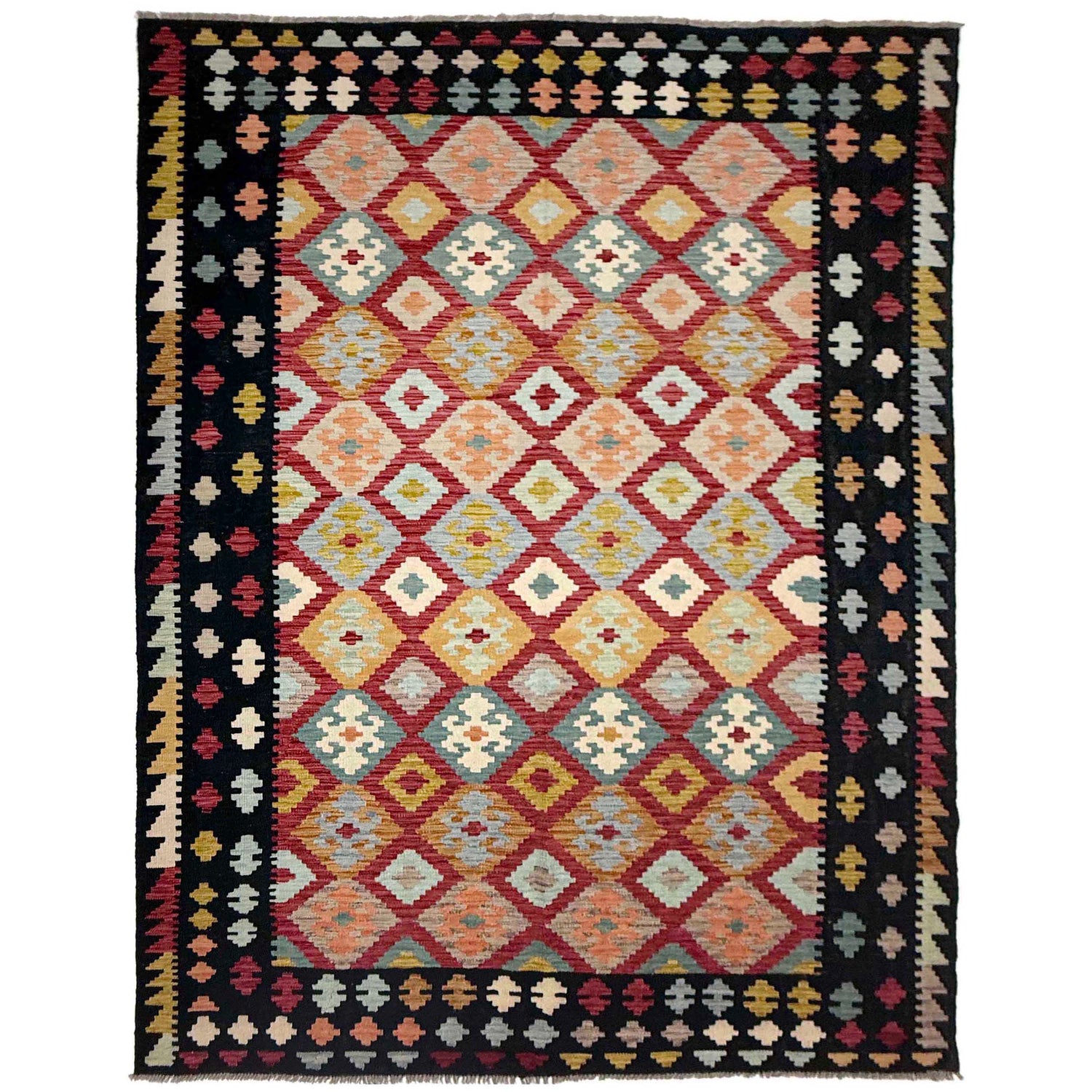Handmade Turkish Design Wool Kilim 6' 7" x 9' 10" ft / 200 x 300 cm - No. R38622