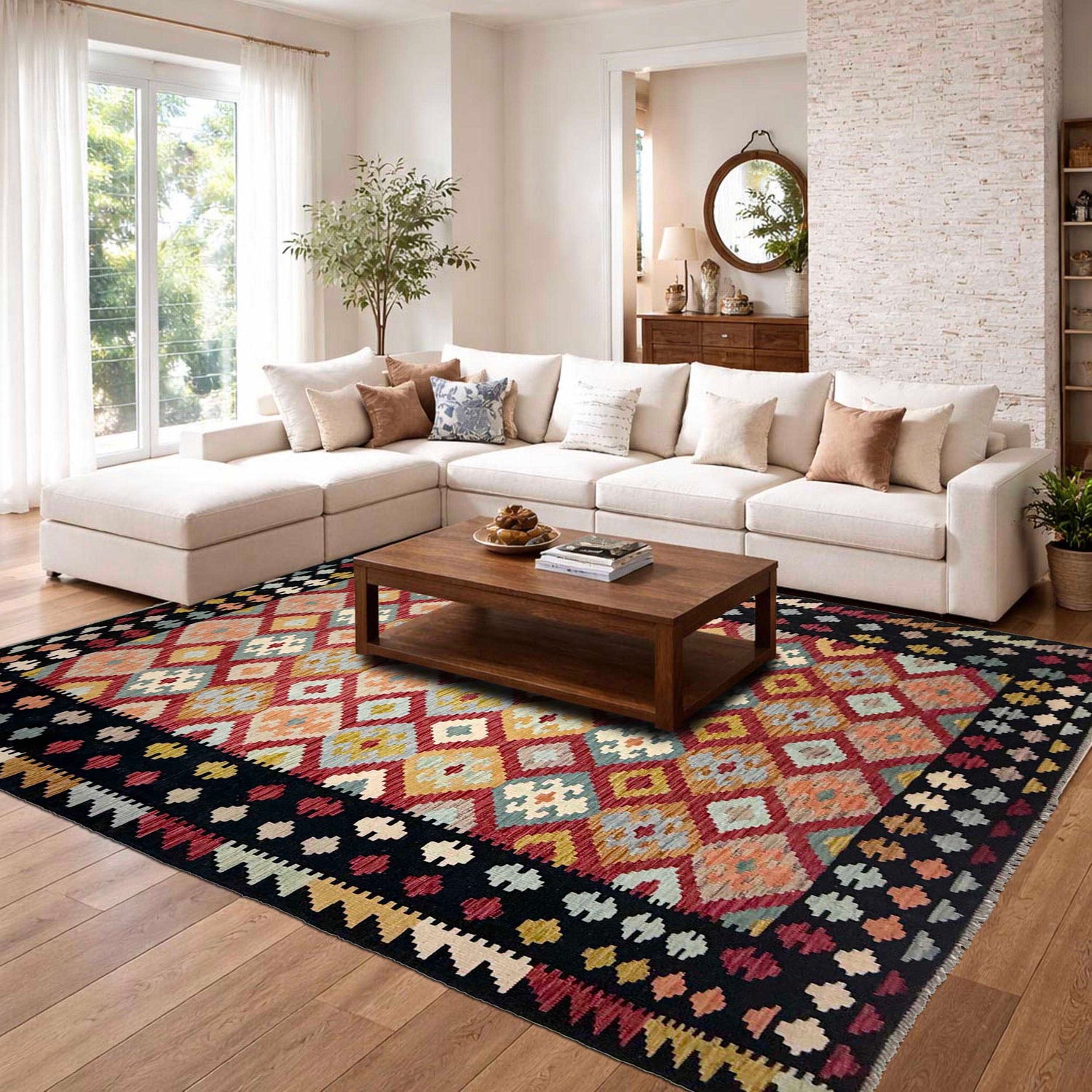 Handmade Turkish Design Wool Kilim 6' 7" x 9' 10" ft / 200 x 300 cm - No. R38622
