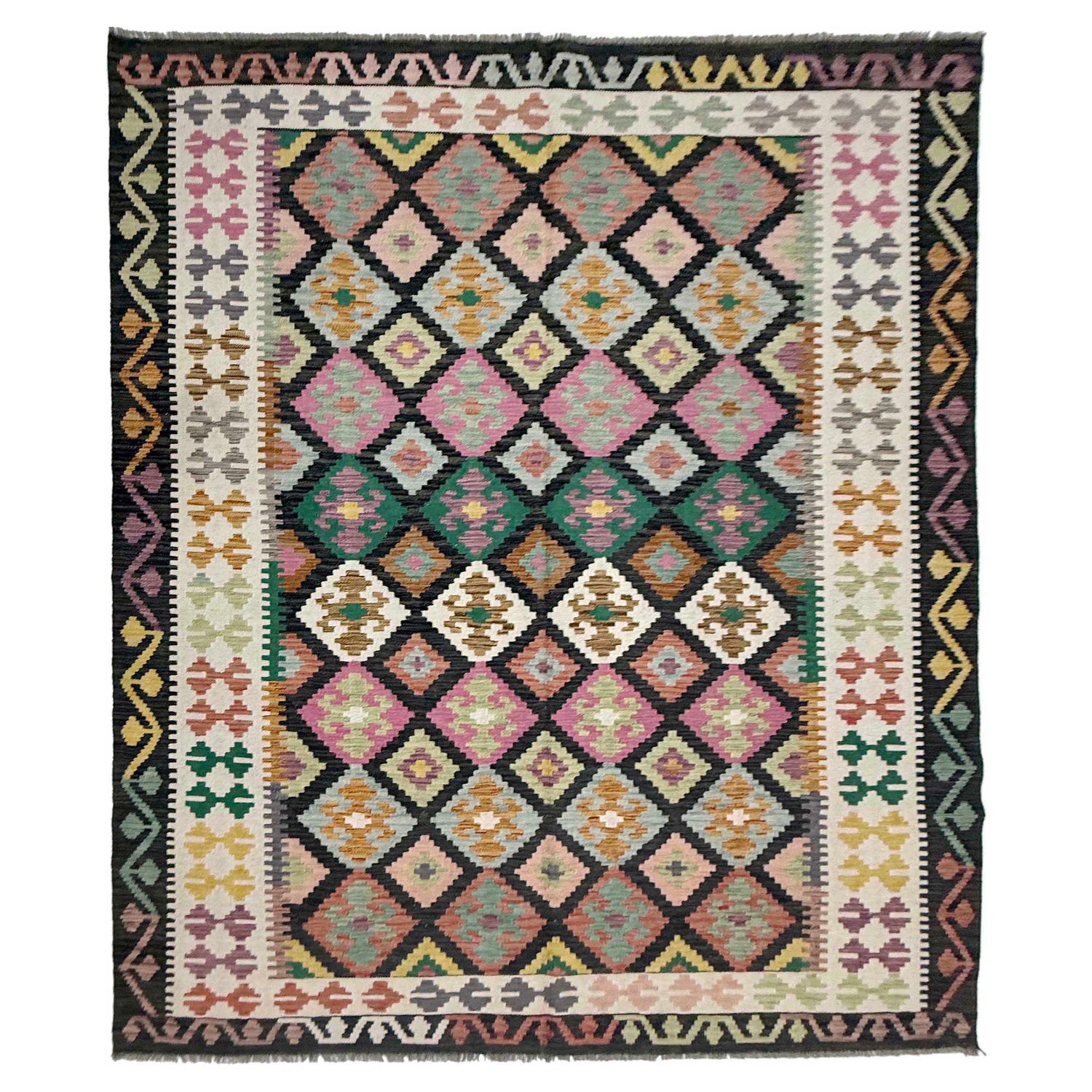 Handmade Afghan Vegetable Kilim 6' 8" x 9' 7" ft / 202 x 293 cm - No. R38626