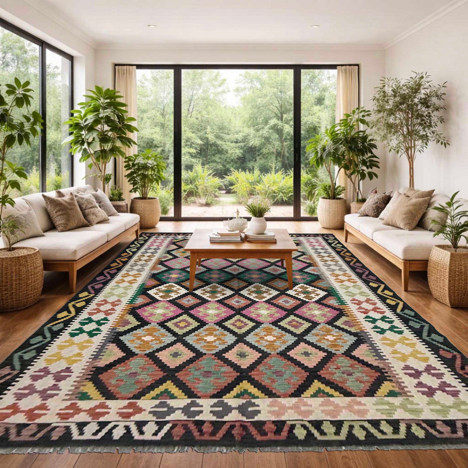 Handmade Afghan Vegetable Kilim 6' 8" x 9' 7" ft / 202 x 293 cm - No. R38626