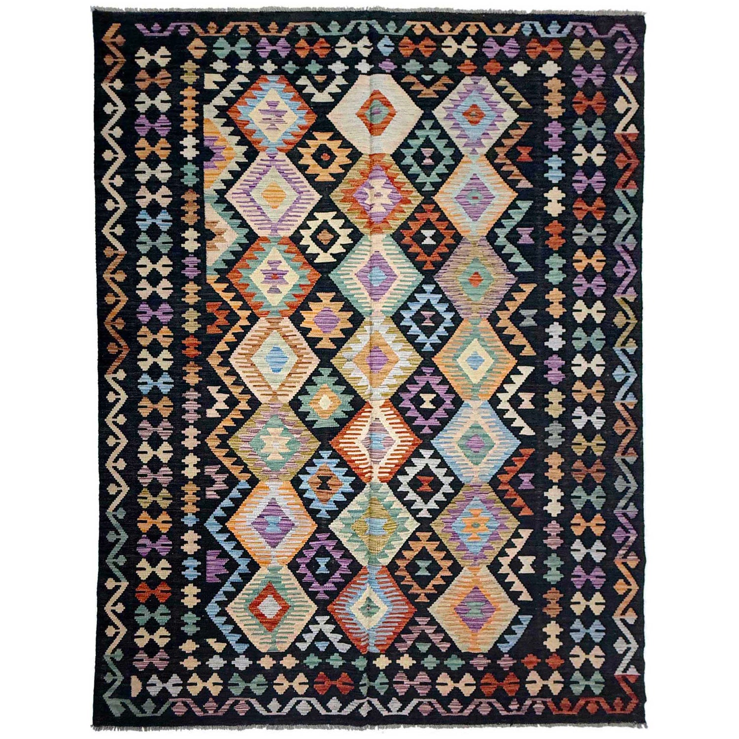 Hand Made Afghan Kilim 6' 7" x 9' 7" ft / 200 x 293 cm - No. R38627